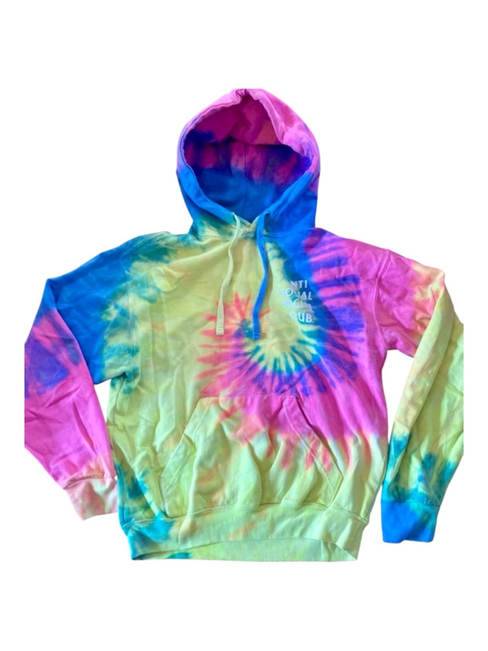 Anti Social Social Club Neon Tie Dye Hoodie Rainbow Spiral Graphic Logo S